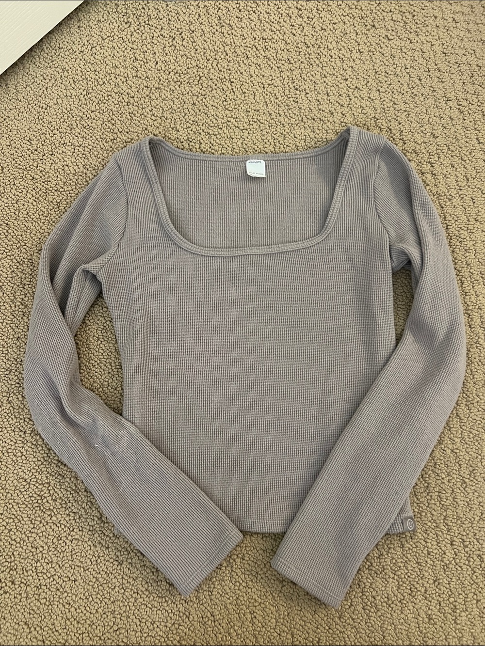 Gilly Hicks Ribbed Square-Neck Long Sleeve Top in Taupe Gray